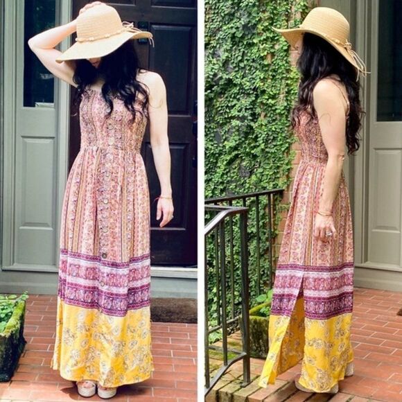 Boho Cami Maxi Dress Hippie Gypsy W/ Side Slits LAST 1 NEW - Picture 5 of 13